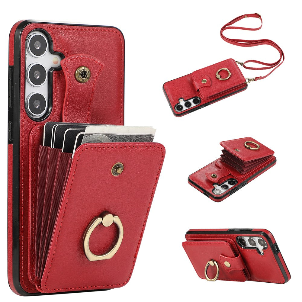 For Samsung Galaxy A24 4G (162.1 x 77.6 x 8.3mm) Case Kickstand Slim-Fit TPU+PU Leather Mobile Phone Cover