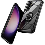 For Samsung Galaxy S24+ Cell Phone Case Anti-scratch PC+TPU Metal Ring Kickstand Protective Cover