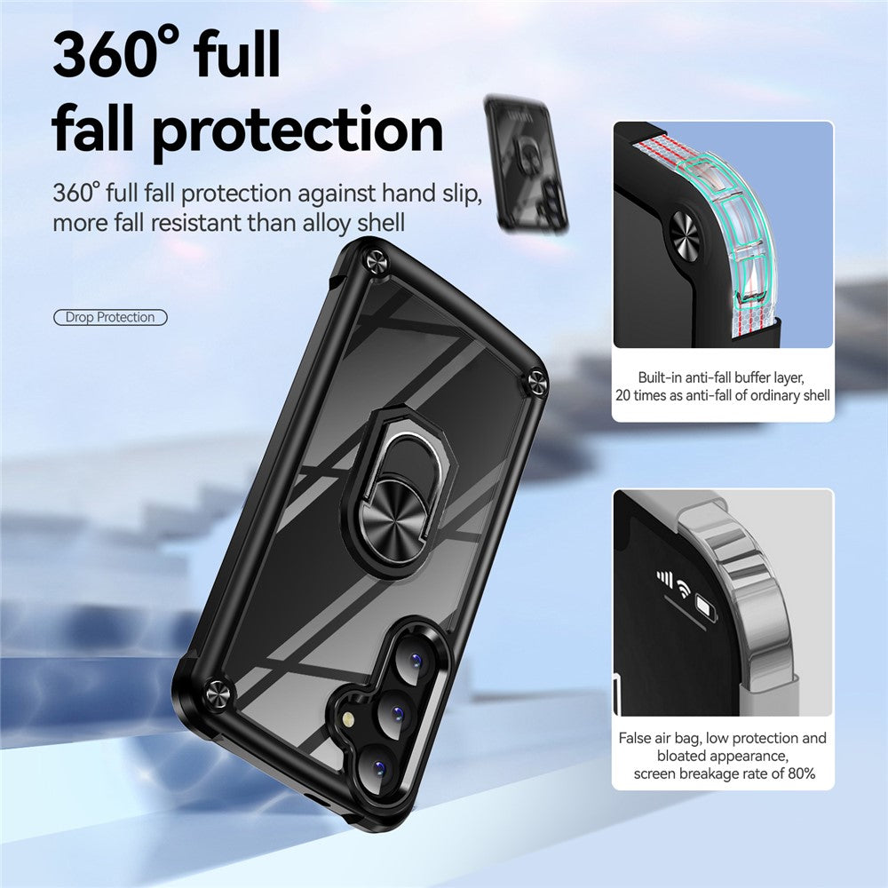 For Samsung Galaxy S24+ Cell Phone Case Anti-scratch PC+TPU Metal Ring Kickstand Protective Cover