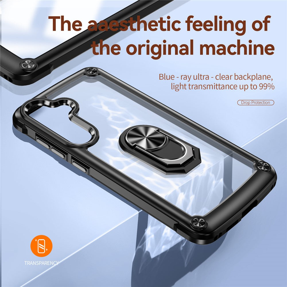 For Samsung Galaxy S24+ Cell Phone Case Anti-scratch PC+TPU Metal Ring Kickstand Protective Cover