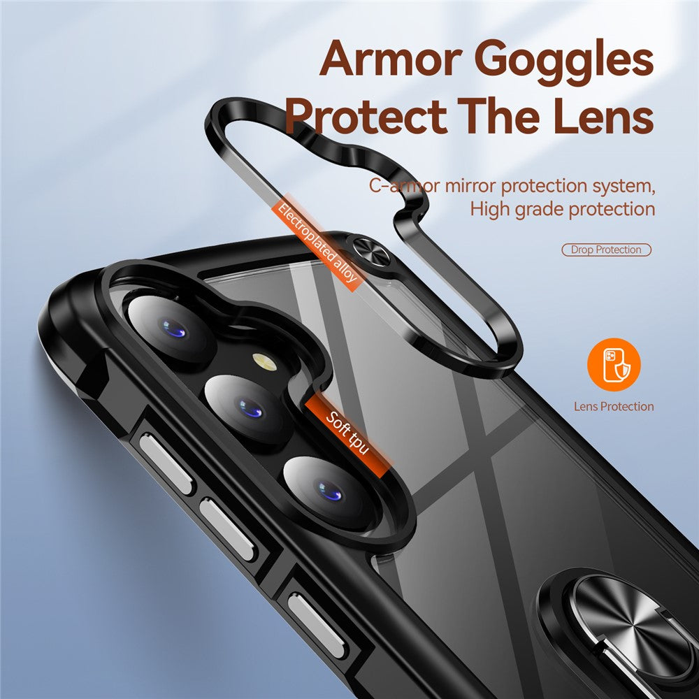 For Samsung Galaxy S24+ Cell Phone Case Anti-scratch PC+TPU Metal Ring Kickstand Protective Cover