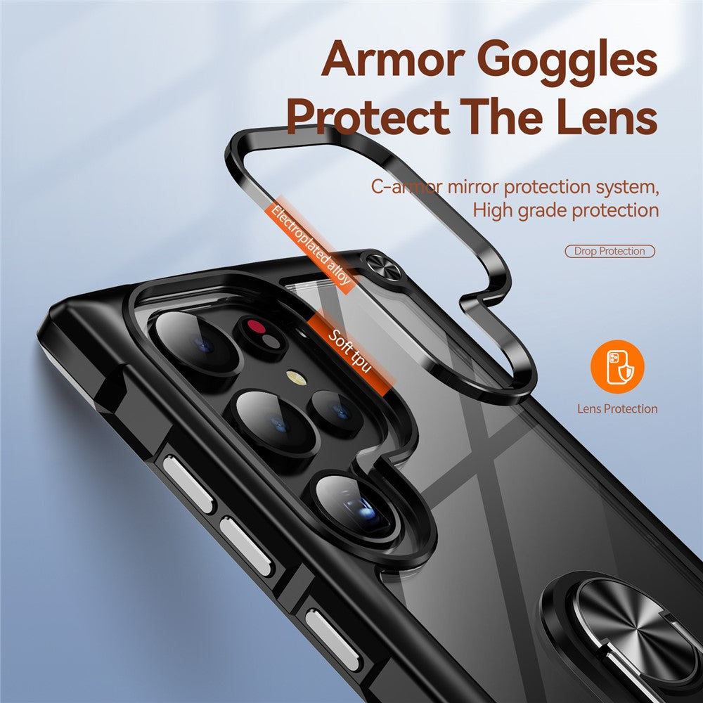 For Samsung Galaxy S24 Ultra Case Drop-proof PC+TPU Metal Ring Kickstand Phone Back Shell