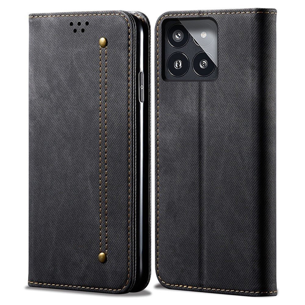 For Xiaomi Redmi K70E 5G / Poco X6 Pro 5G Leather Case Wallet Jeans Cloth Texture Phone Protective Cover