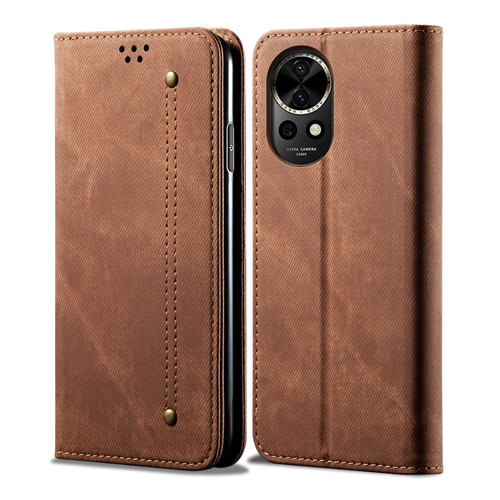 For Huawei nova 12 5G Case with Wallet Jeans Cloth Texture PU Leather Phone Cover Protector