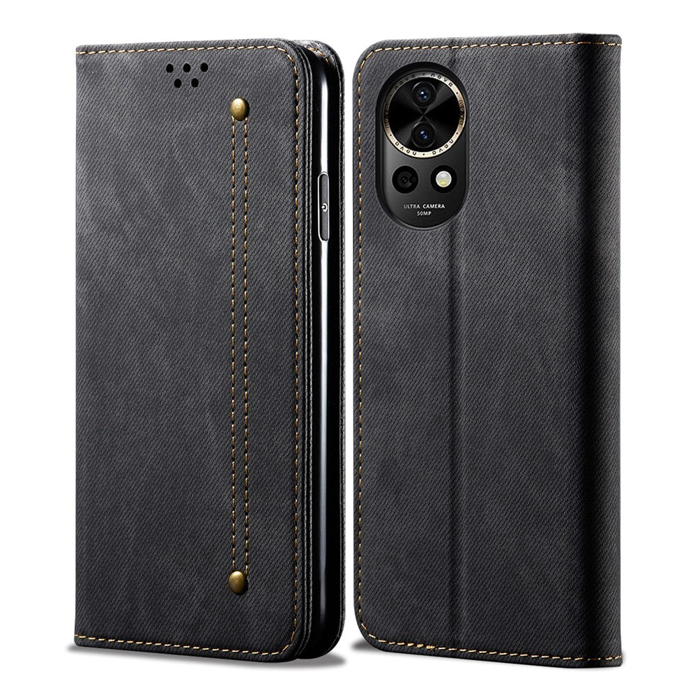 Huawei Nova 12 Pro 5G / Nova 12 Ultra 5G-cover med kortholder, pung, denimstof, PU-læder og stativ