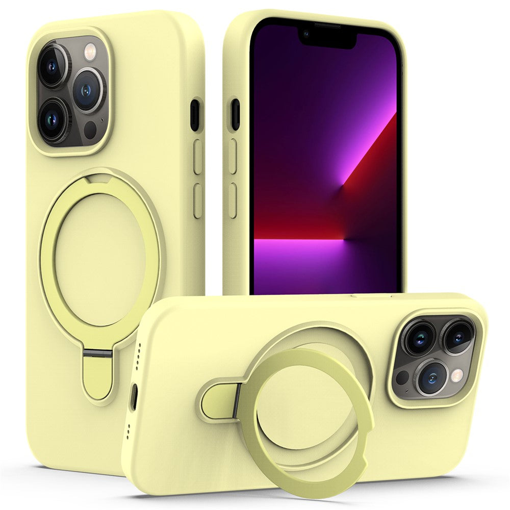 For iPhone 13 Pro Max Magnetic Case Ring Kickstand PC + Silicone Phone Cover