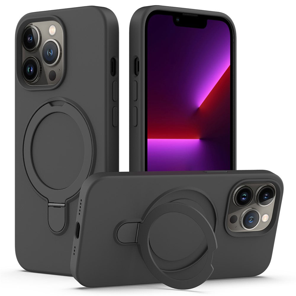For iPhone 13 Pro Max Magnetic Case Ring Kickstand PC + Silicone Phone Cover