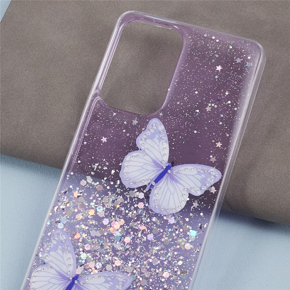 AW Series For Samsung Galaxy A32 5G / M32 5G Cell Phone Case Butterfly Decor Sparkle Epoxy Cover with Big Rear Lens Hole