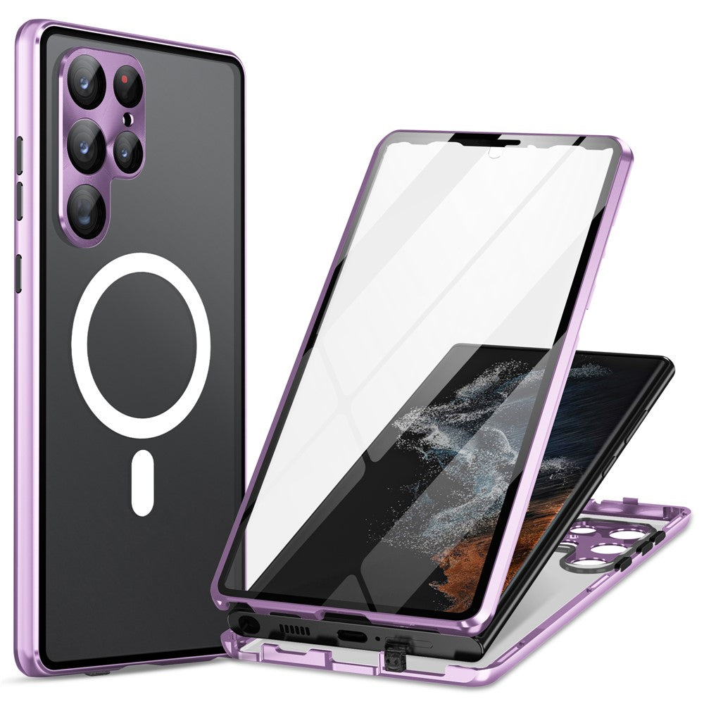 For Samsung Galaxy S24 Ultra Magnetic Case Tempered Glass+Matte PC Metal Frame Cover