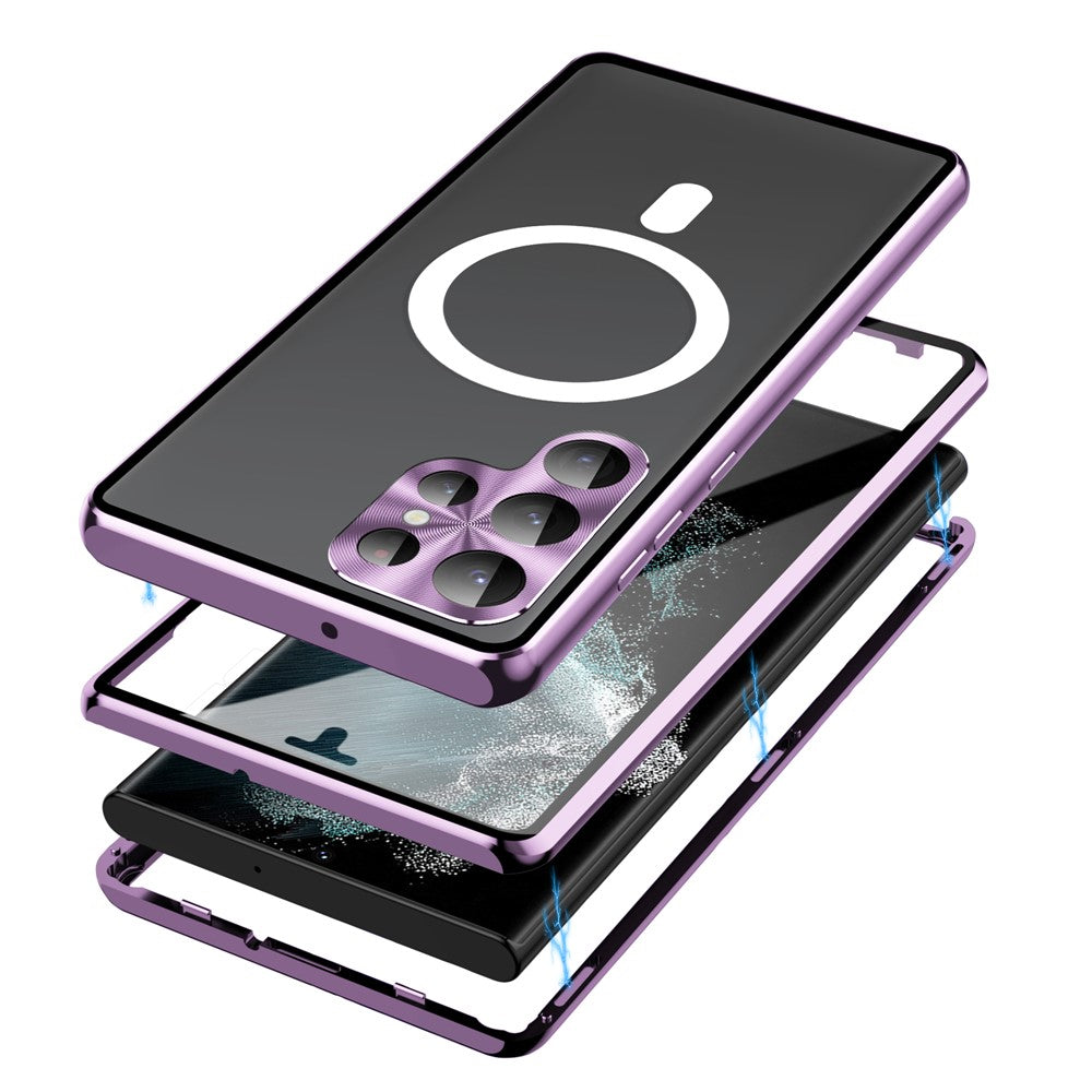 For Samsung Galaxy S24 Ultra Magnetic Case Tempered Glass+Matte PC Metal Frame Cover