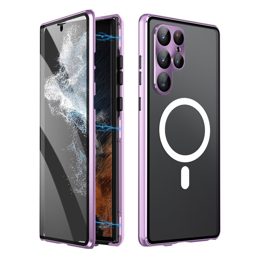 For Samsung Galaxy S24 Ultra Magnetic Case Tempered Glass+Matte PC Metal Frame Cover