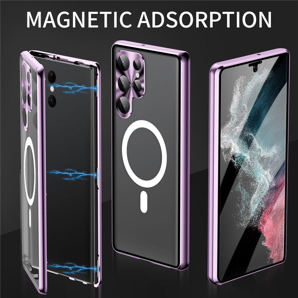 For Samsung Galaxy S24 Ultra Magnetic Case Tempered Glass+Matte PC Metal Frame Cover