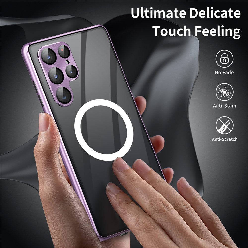 For Samsung Galaxy S24 Ultra Magnetic Case Tempered Glass+Matte PC Metal Frame Cover