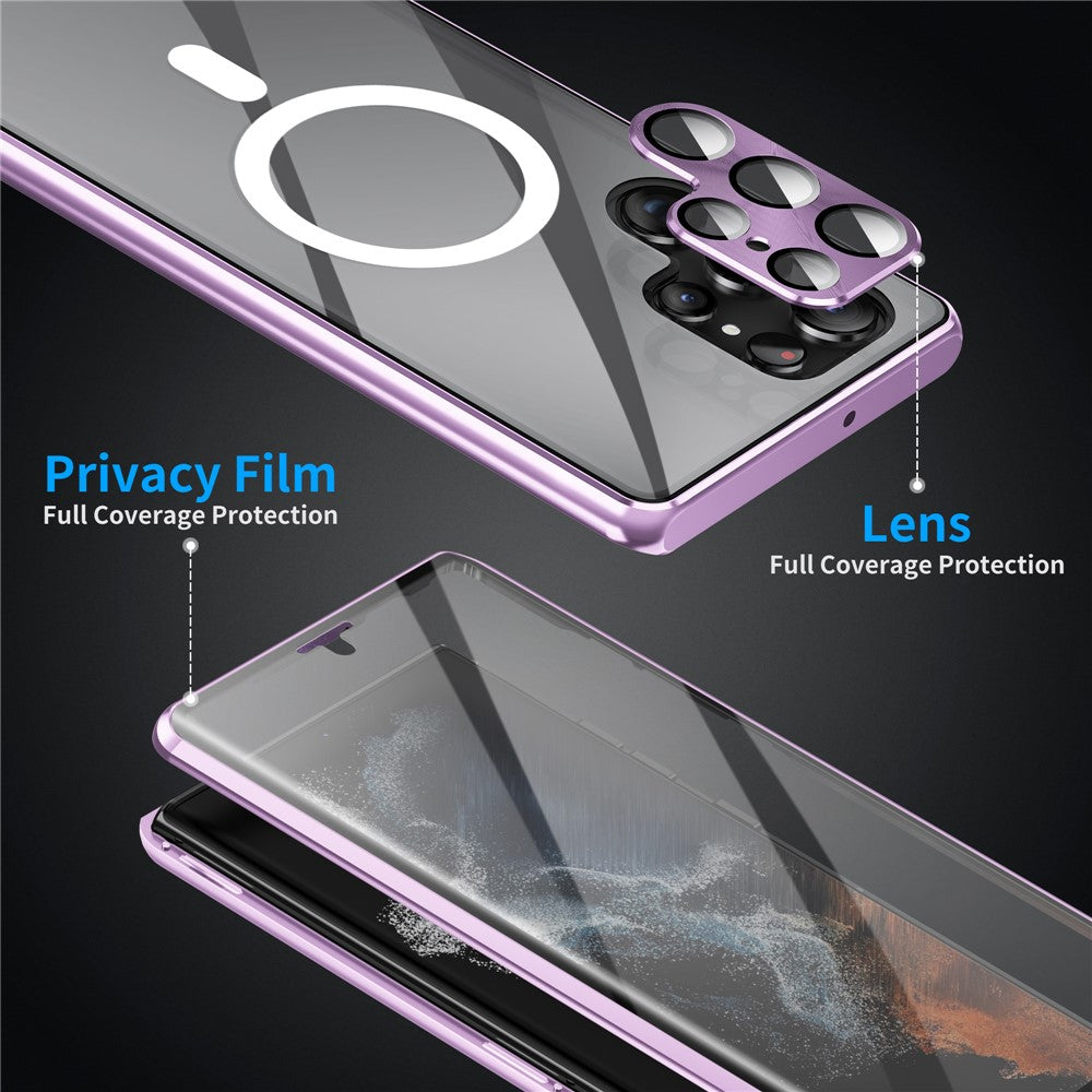 For Samsung Galaxy S24 Ultra Magnetic Case Tempered Glass+Matte PC Metal Frame Cover