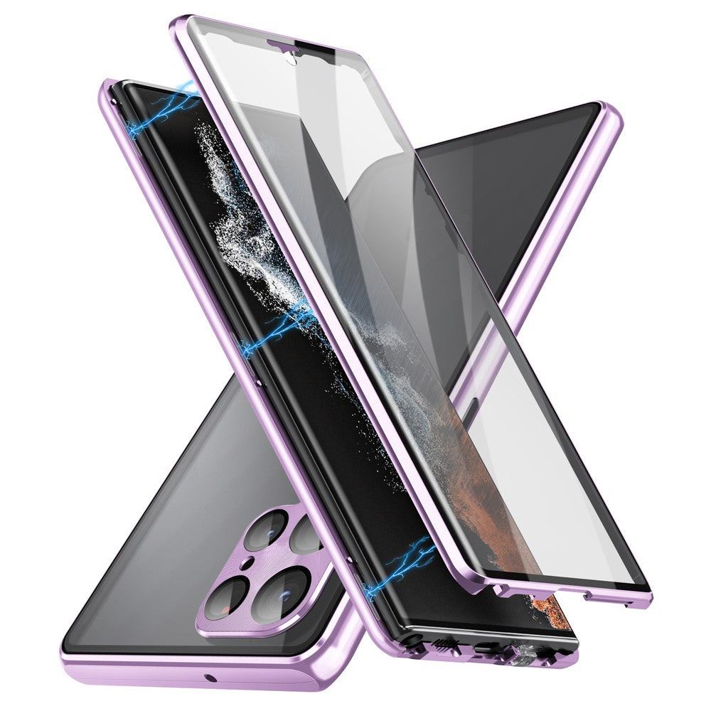 For Samsung Galaxy S24 Ultra Magnetic Case Tempered Glass+Matte PC Metal Frame Cover