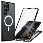 For Samsung Galaxy S24 Ultra Magnetic Case Tempered Glass+Matte PC Metal Frame Cover