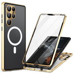 For Samsung Galaxy S24 Ultra Magnetic Case Tempered Glass+Matte PC Metal Frame Cover