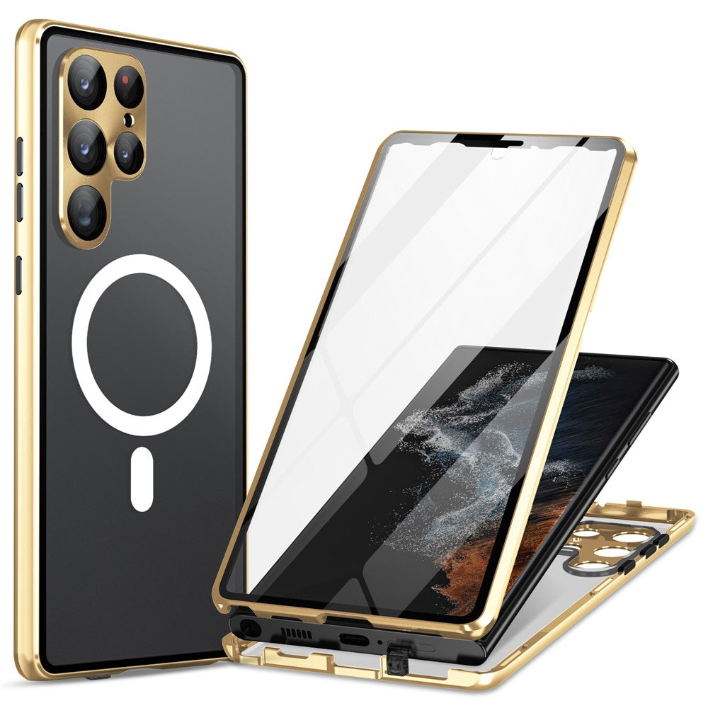 For Samsung Galaxy S24 Ultra Magnetic Case Tempered Glass+Matte PC Metal Frame Cover
