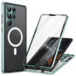 For Samsung Galaxy S24 Ultra Magnetic Case Tempered Glass+Matte PC Metal Frame Cover