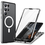 For Samsung Galaxy S24 Ultra Magnetic Case Tempered Glass+Matte PC Metal Frame Cover