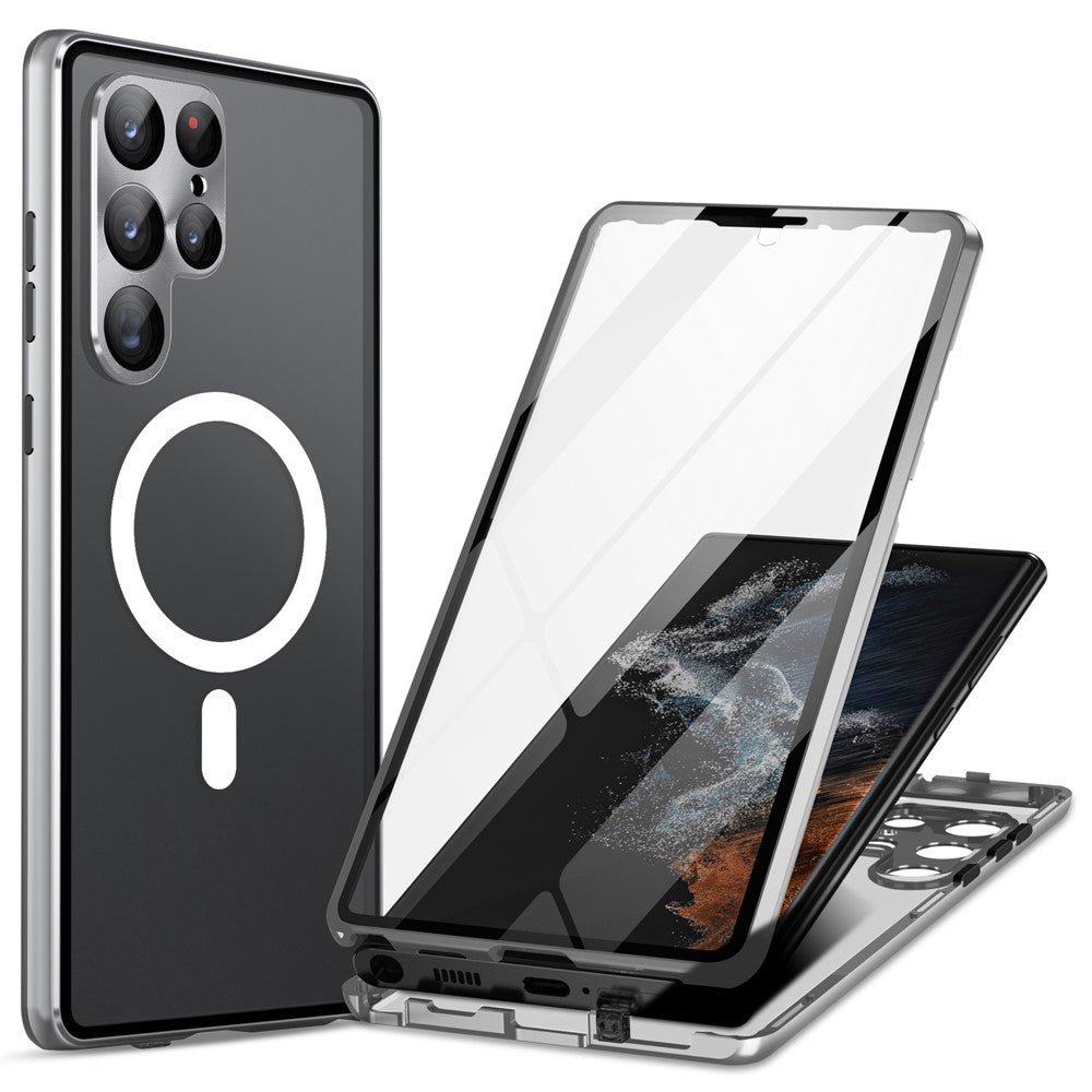 For Samsung Galaxy S24 Ultra Magnetic Case Tempered Glass+Matte PC Metal Frame Cover