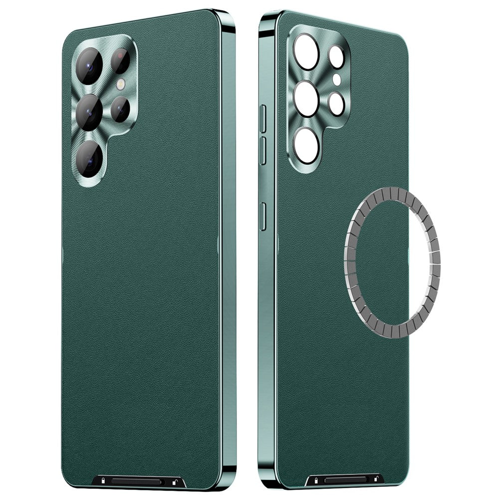 Magnetiskt skal för Samsung Galaxy S24 Ultra, metallram, läder + matt PC-skal