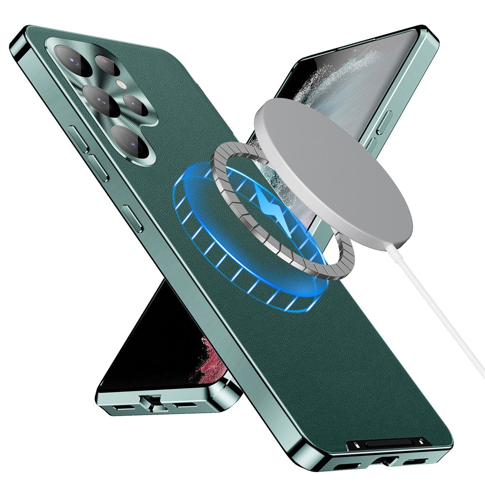 Magnetiskt skal för Samsung Galaxy S24 Ultra, metallram, läder + matt PC-skal