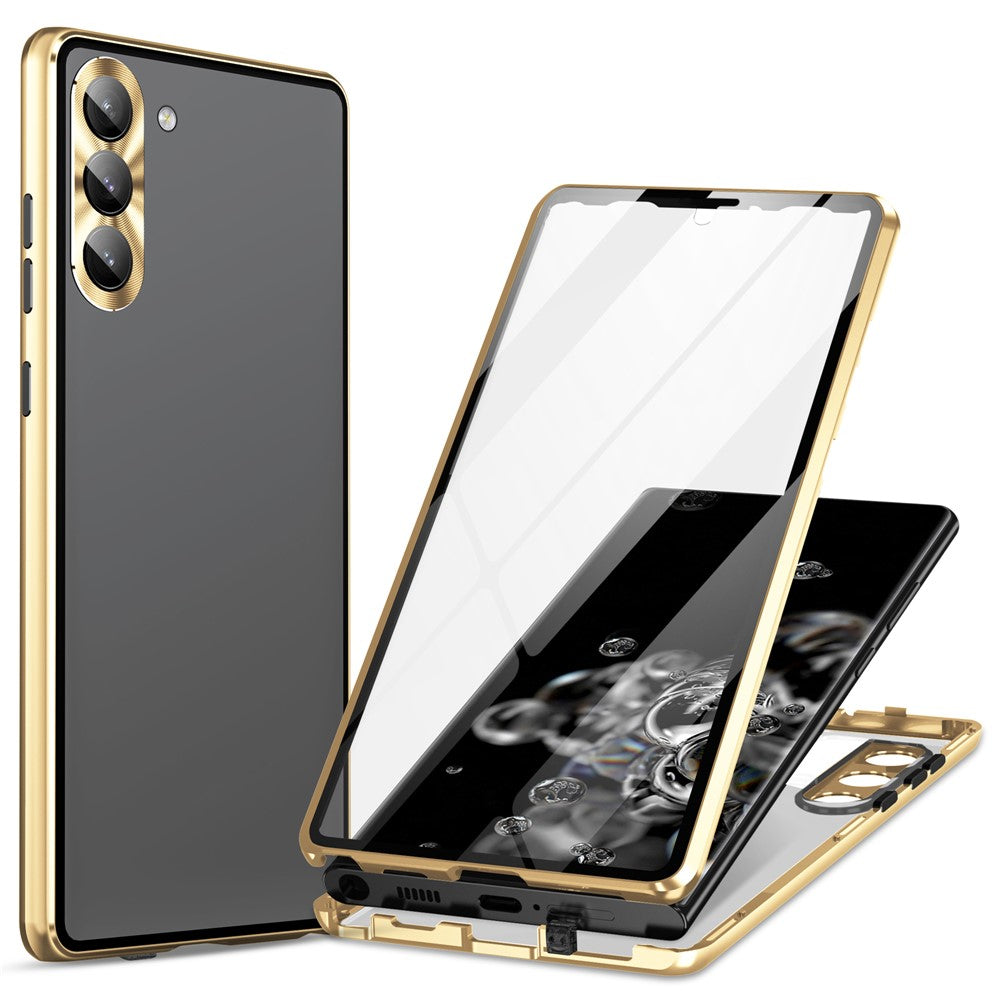 For Samsung Galaxy S24 Case Metal Frame Double Sides Tempered Glass Back Cover