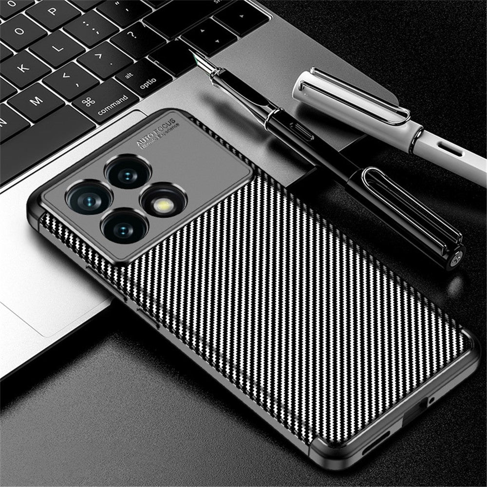 Xiaomi Redmi K70E 5G / Poco X6 Pro 5G TPU-mobilskal Kolfibertextur Fingeravtrycksskyddande fodral