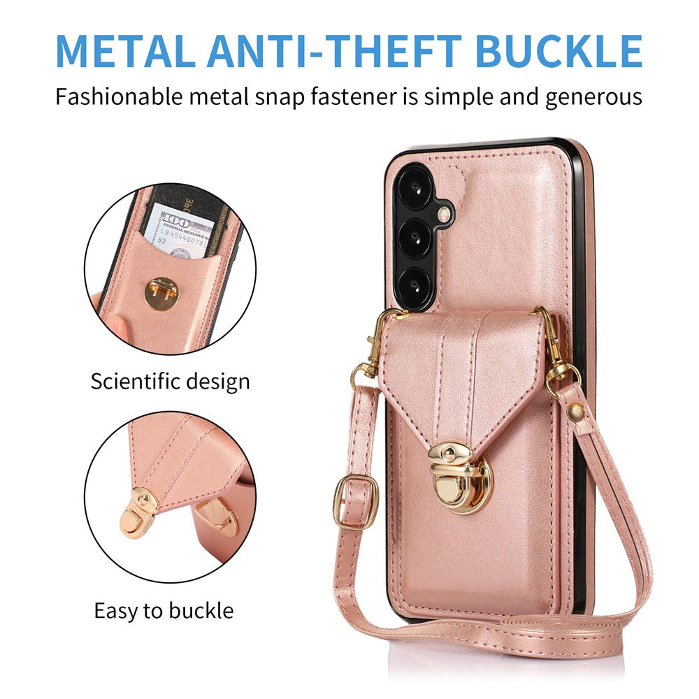 For Samsung Galaxy A15 5G Case Phone Pouch Shoulder Bag Card Holder PU Leather+TPU Cover