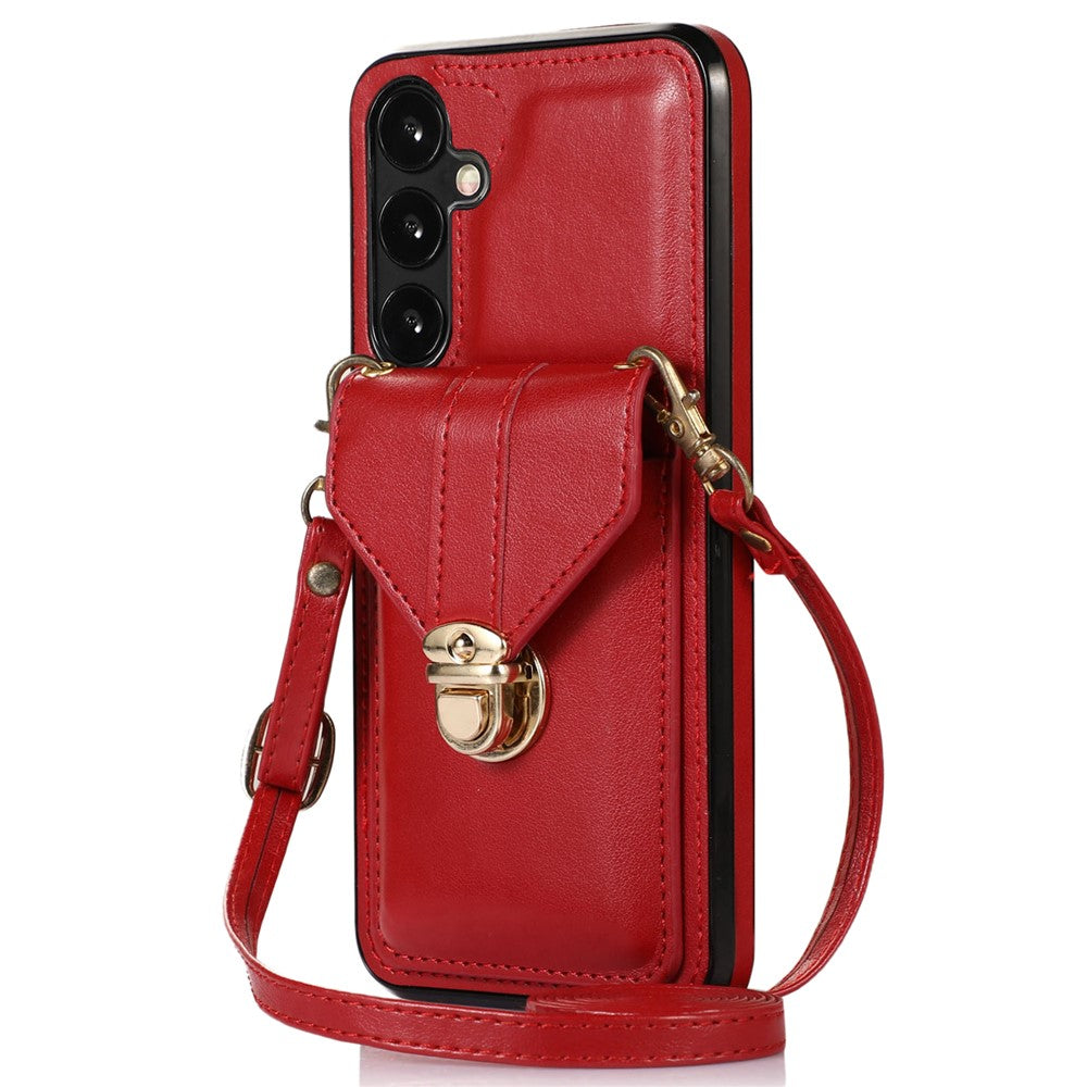For Samsung Galaxy A15 5G Case Phone Pouch Shoulder Bag Card Holder PU Leather+TPU Cover