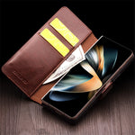 QIALINO For Samsung Galaxy Z Fold4 5G Genuine Cow Leather Case Wallet Magnetic Phone Cover