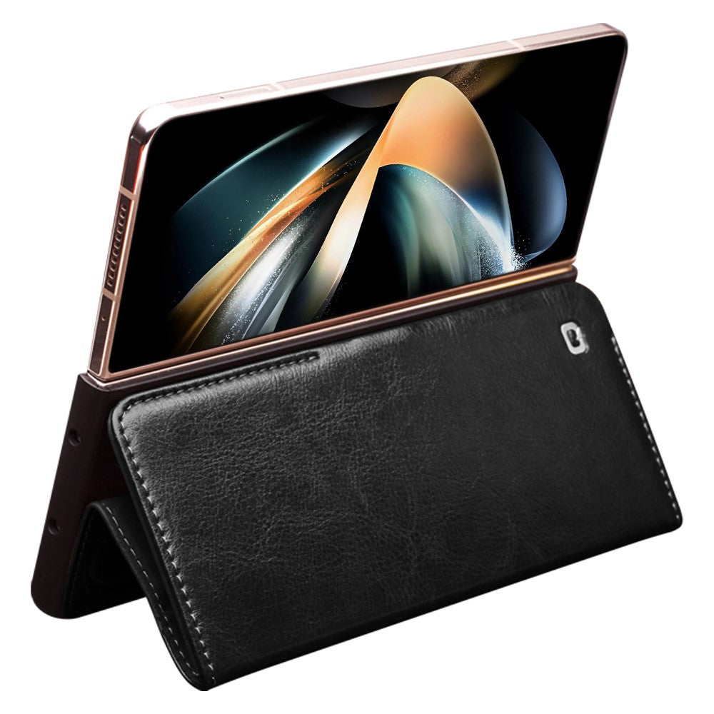 QIALINO For Samsung Galaxy Z Fold4 5G Genuine Cow Leather Case Wallet Magnetic Phone Cover