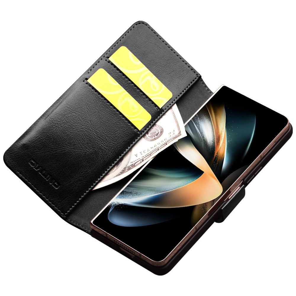 QIALINO For Samsung Galaxy Z Fold4 5G Genuine Cow Leather Case Wallet Magnetic Phone Cover
