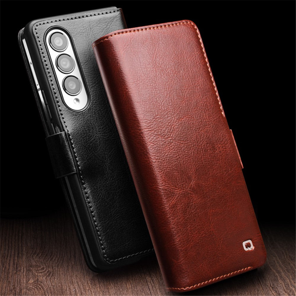 QIALINO For Samsung Galaxy Z Fold4 5G Genuine Cow Leather Case Wallet Magnetic Phone Cover