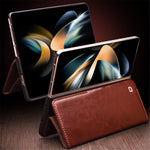 QIALINO For Samsung Galaxy Z Fold4 5G Genuine Cow Leather Case Wallet Magnetic Phone Cover