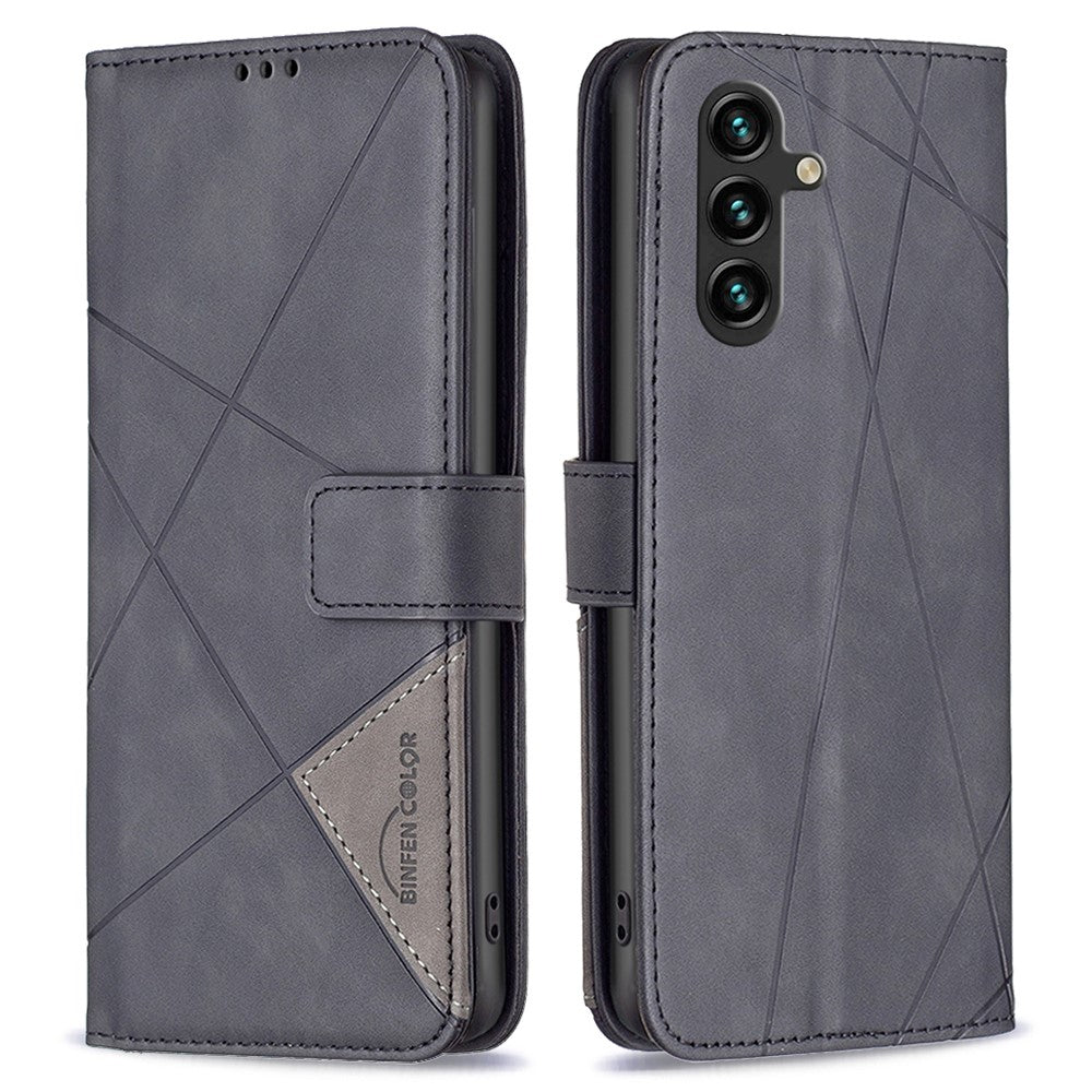BINFEN COLOR For Samsung Galaxy A55 5G Phone Cases Wallet Stand Geometry Imprint Leather Cover