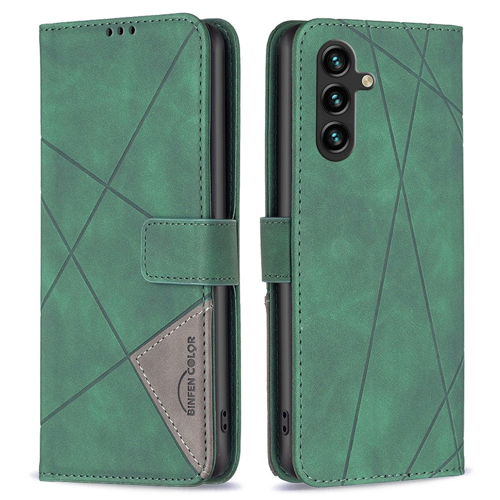 BINFEN COLOR For Samsung Galaxy A55 5G Phone Cases Wallet Stand Geometry Imprint Leather Cover