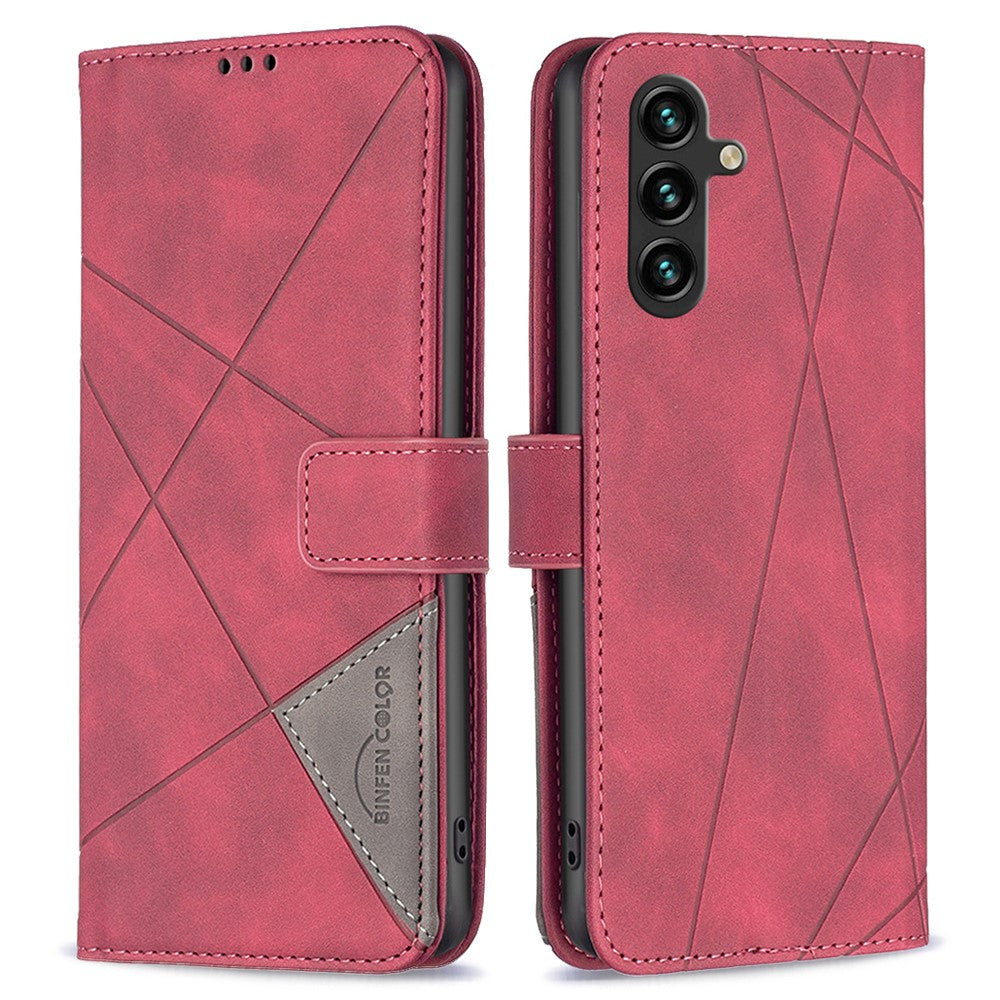 BINFEN COLOR For Samsung Galaxy A55 5G Phone Cases Wallet Stand Geometry Imprint Leather Cover