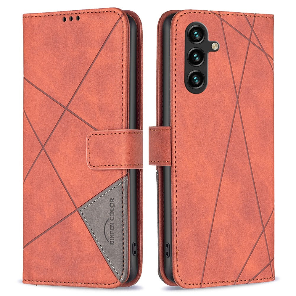 BINFEN COLOR For Samsung Galaxy A55 5G Phone Cases Wallet Stand Geometry Imprint Leather Cover