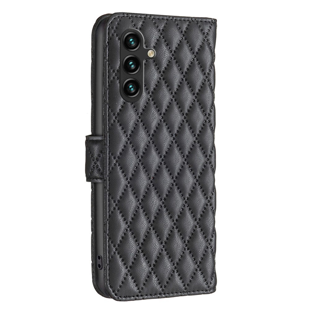 BINFEN COLOR BF Style-14 For Samsung Galaxy A55 5G Leather Case Rhombus Grid Pattern Phone Cover