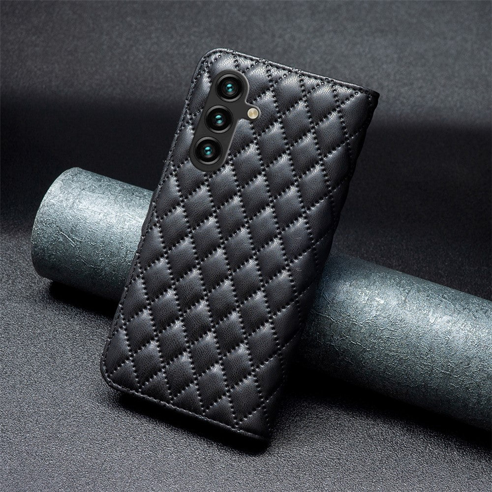 BINFEN COLOR BF Style-14 For Samsung Galaxy A55 5G Leather Case Rhombus Grid Pattern Phone Cover