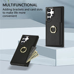 For Samsung Galaxy S24 Ultra Cell Phone Case PU Leather + TPU Ring Kickstand Cover