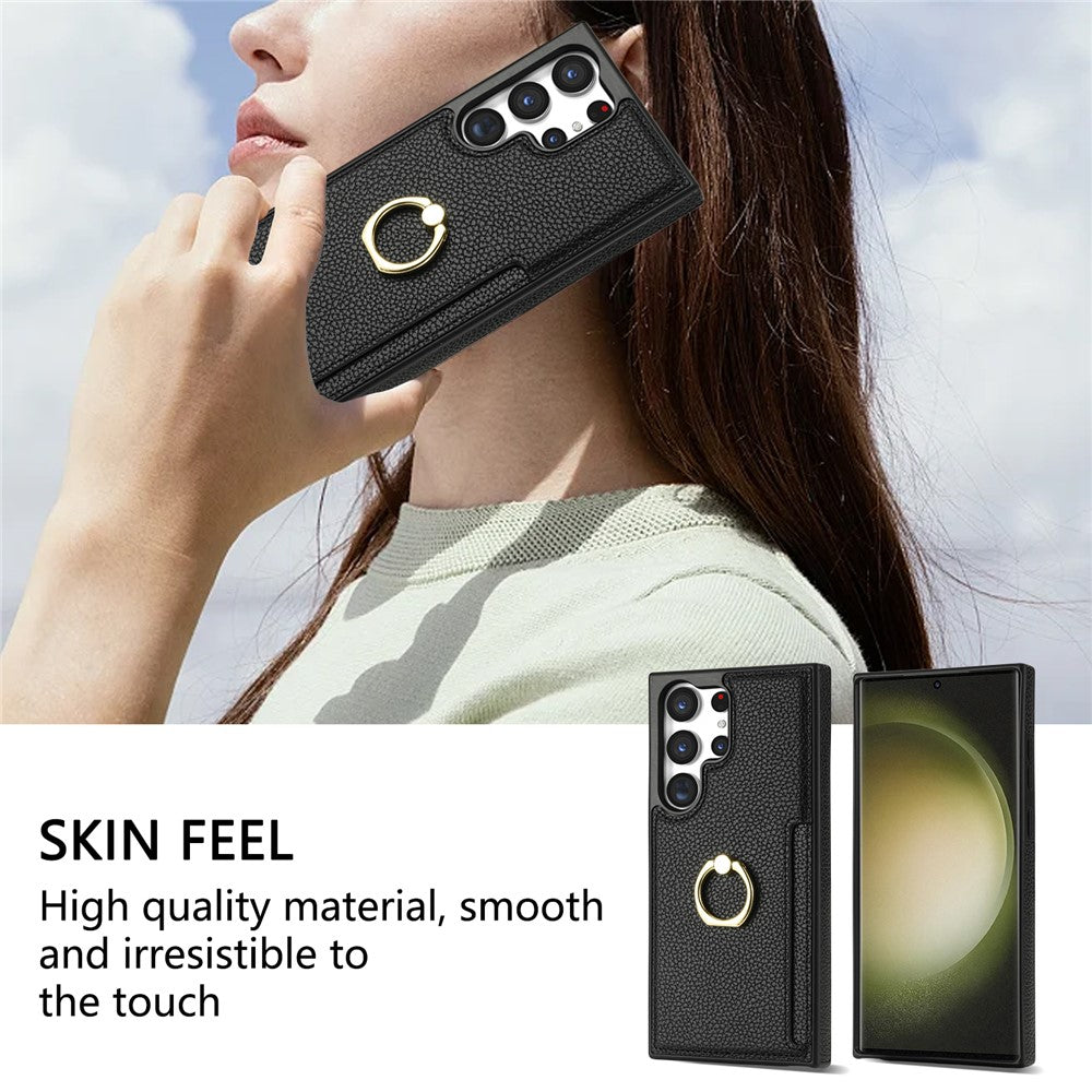 For Samsung Galaxy S24 Ultra Cell Phone Case PU Leather + TPU Ring Kickstand Cover