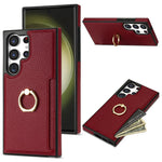 For Samsung Galaxy S24 Ultra Cell Phone Case PU Leather + TPU Ring Kickstand Cover
