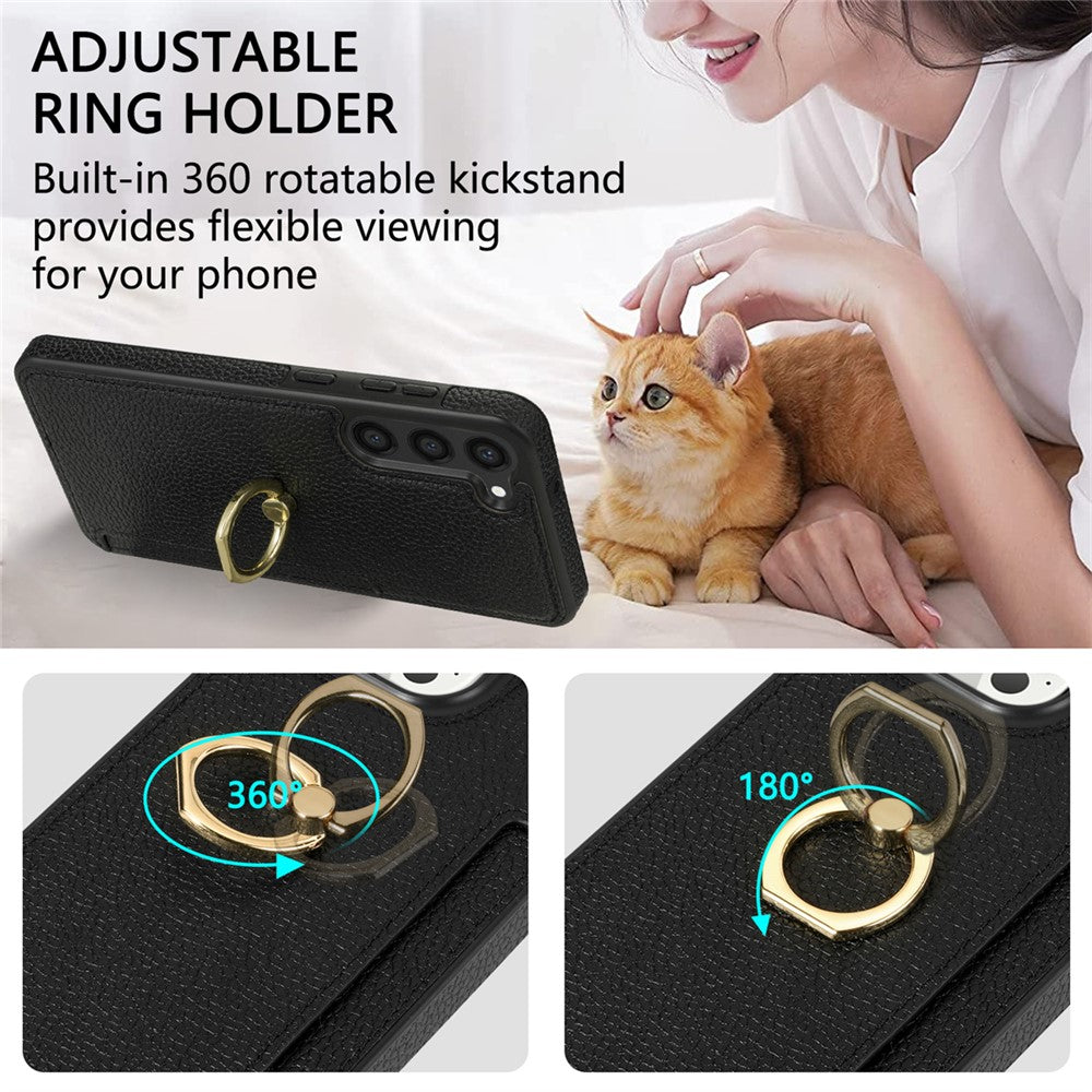 For Samsung Galaxy S24 Cell Phone Case PU Leather + TPU Card Holder Cover with Kickstand
