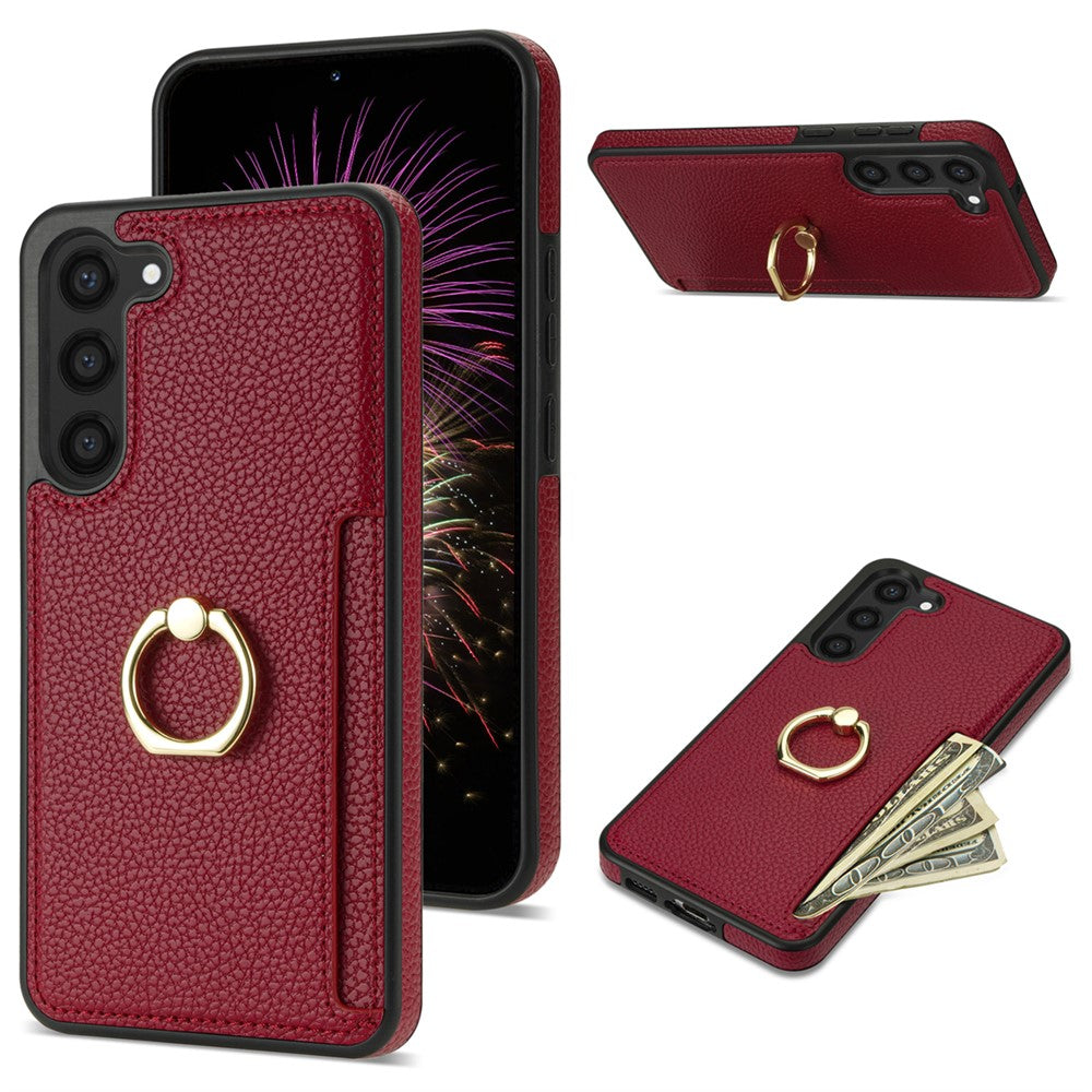 For Samsung Galaxy S24 Cell Phone Case PU Leather + TPU Card Holder Cover with Kickstand