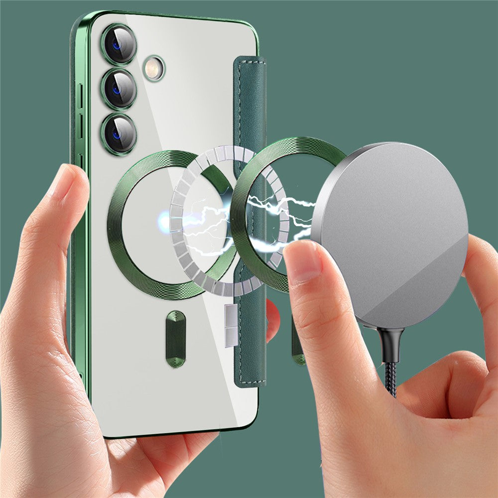 For Samsung Galaxy S24 Clear Case Magnetic Case RFID Blocking Electroplating Phone Cover