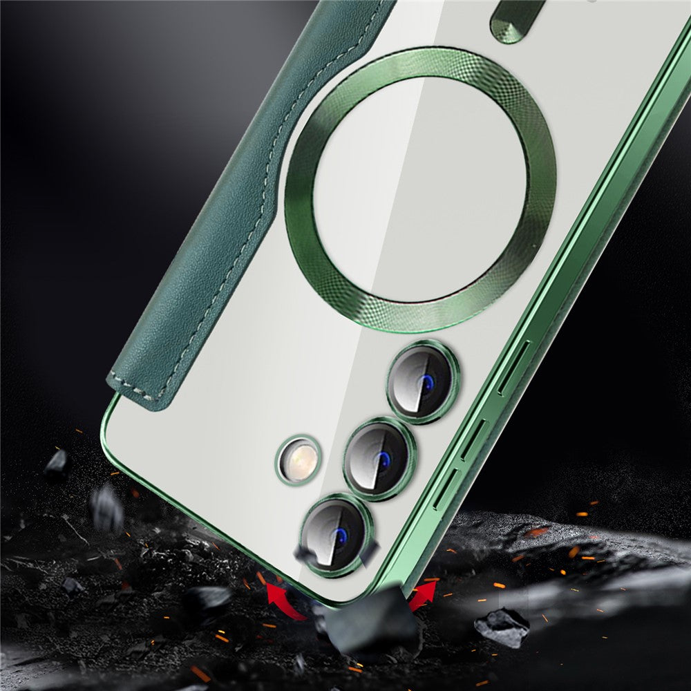 For Samsung Galaxy S24 Clear Case Magnetic Case RFID Blocking Electroplating Phone Cover