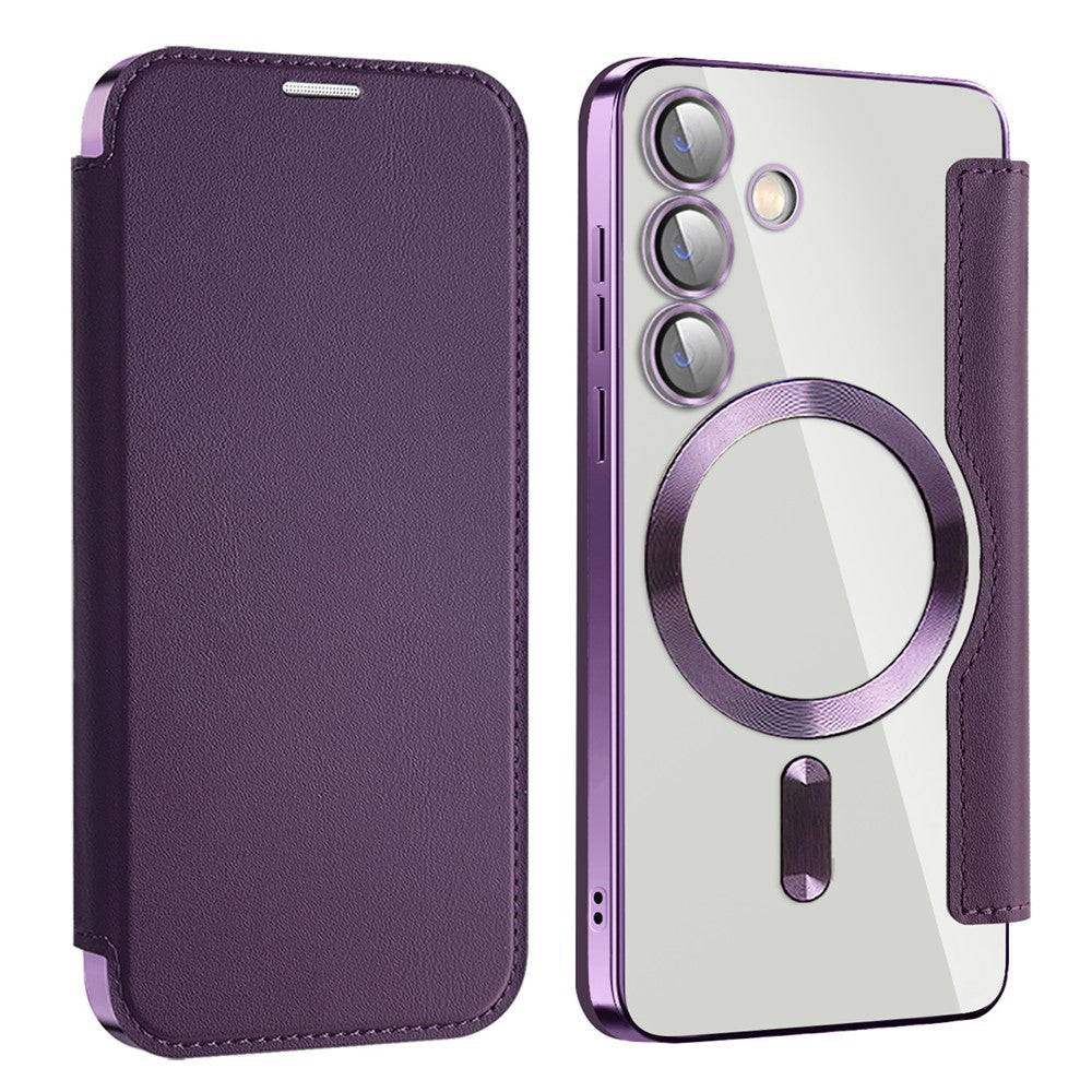 For Samsung Galaxy S24 Clear Case Magnetic Case RFID Blocking Electroplating Phone Cover